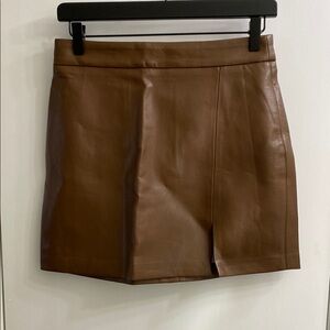 Pink Lily Brown Vegan Leather Mini Skirt